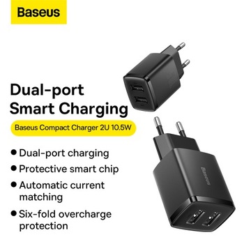 Настенное зарядное устройство Baseus Compact - 2xUSB - 10,5 Вт (CCXJ010201) черный