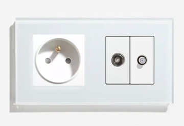 GNIAZDKO ELEKTRYCZNE + WTYK ANTENOWY SATELITARNY RAMKA SZKŁO PODWÓJNA 157mm