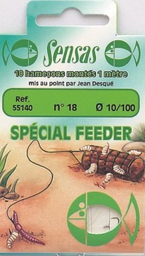 SENSAS HACZYKI Z PRZYPONEM SPEIAL FEEDER NR 18 / 0,16 mm 100 cm 10 szt