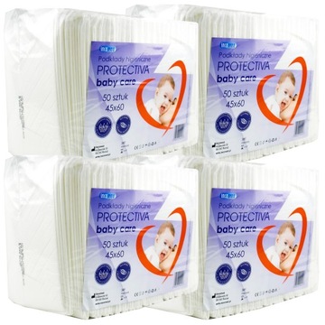 Zestaw 4x 50 szt. Podkłady Higieniczne Protectiva Baby Care 45x60 cm