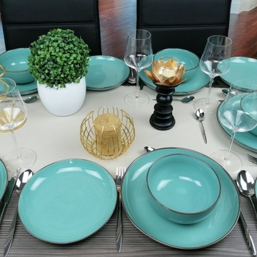 BOGUCICE RUSTIC GREEN ZESTAW OBIADOWY 18 EL na 6 osób ZIELONY z MISECZKĄ