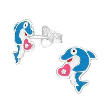 Kolorowe KOLCZYKI baby shark rekin serce zwierzęta ryby 925