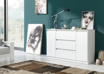 Белый комод 140см 2 двери 3 ящики шкаф с полками для спальни гостиной