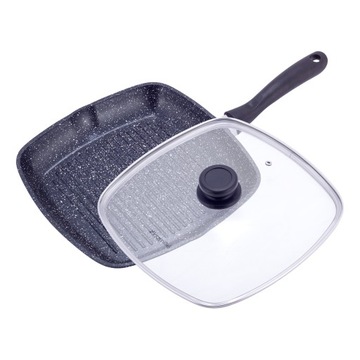 PATELNIA GRILLOWA 28 cm KWADRATOWA MARMUROWA Z POKRYWKA KAMILLE