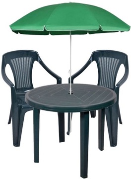 BRYLANT MEBLE OGRODOWE 2+1 STÓŁ KRZESŁA +PARASOL ZIELONY