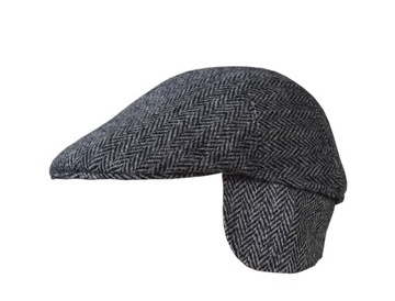 KASZKIET MĘSKI ZIMOWY Z NAUSZNIKAMI 100% WEŁNA CZAPKA SZARA JODEŁKA 57 cm