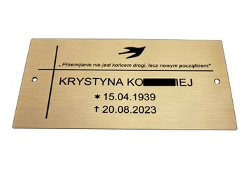 TABLICZKA MOSIĘŻNA GRAWEROWANA NA GRÓB, POMNIK, URNĘ O GRUBOŚCI 1,6 mm.