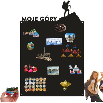 Tablica na magnesy z podróży GÓRY Metalowa Czarna Loft na Ścianę Ozdobna