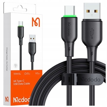 MCDODO KABEL USB-C SZYBKIE ŁADOWANIE DO SAMSUNG XIAOMI TYP C 6A 100W 1M LED