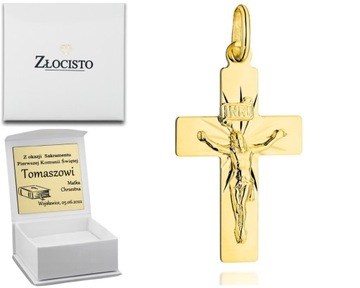 ZŁOTY KRZYŻYK Z JEZUSEM DIAMENTOWANE PROMIENIE 585
