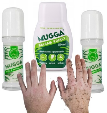 Zestaw 2x Mugga mleczko Roll-on 20% DEET na komary i kleszcze 50ml + balsam