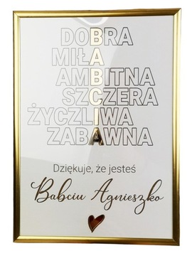 Ramka dla babci, dzień babci prezent krzyżówka złota a4 podziękowanie