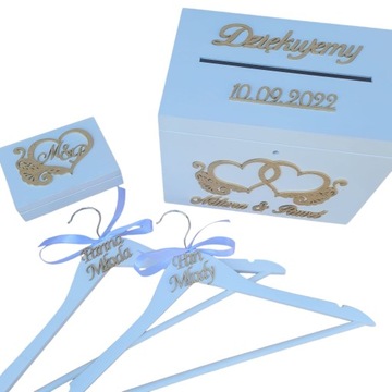 свадебный набор, коробка для конвертов, обручальные кольца, вешалки.