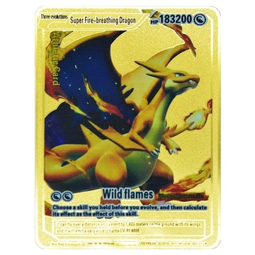 SUPER FIRE CHARIZARD POKEMON ZŁOTA METALOWA KARTA PS183200 MOCNA GOLD METAL