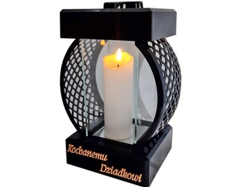 DZIADEK DZIADKOWI ZNICZ LAMPION KOŁO RTN GŁADKI CZARNY+ŚWIECA LED