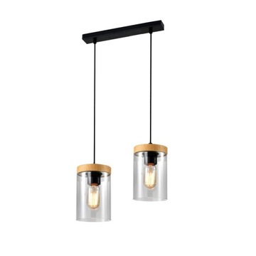Wels lampa wisząca 2X40 czarny+drewniany klosz dym