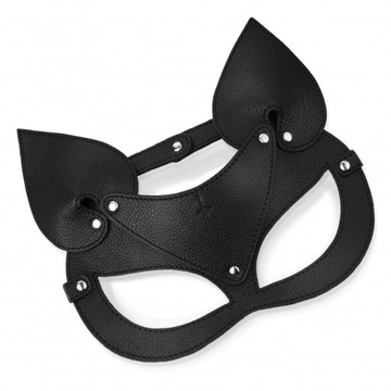 Skórzana Maska Z Uszami Kota Czarna Elegancka Cat Leather Mask Sessuale