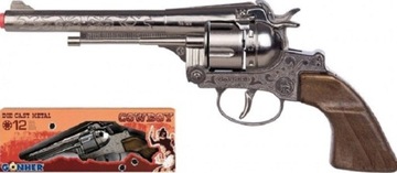 Metalowy rewolwer na kapiszony 12 strzałowe, Cowboy, Gonher 122/0