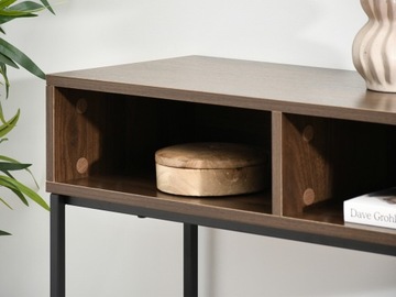 ДЕРЕВЯННАЯ НАСТЕННАЯ КОНСОЛЬ С ПОЛКАМИ ФРИДА ОРЕХ ЧЕРНАЯ МЕТАЛЛИЧЕСКАЯ ОСНОВА