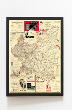 Stara MAPA Polski Samochodowa w Ramie 1936r.