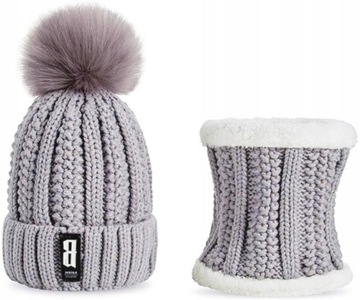 Зимний комплект, теплая серая женская шапка, утеплитель для шеи, утепленный туннель