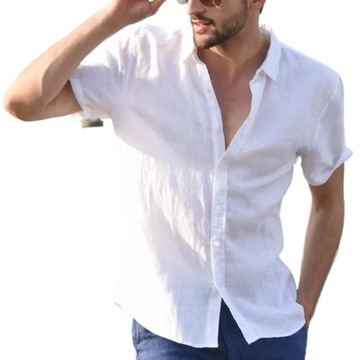 Dwuhi-7845DDDW koszula męska casual krótki rękaw relaxed bawełna rozmiar L