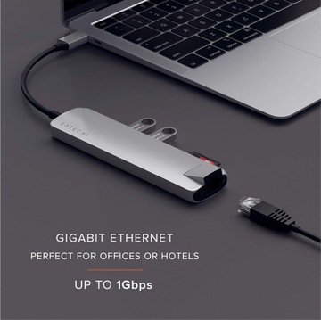 Плоский многопортовый адаптер SATECHI USB-C с Ethernet 4K HDMI 60 Вт USB-C