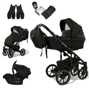 MOMMO ULTRA Czarny Wózek Wielofunkcyjny 3w1 + Fotelik Cosmo I-size