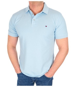 KOSZULKA POLO TOMMY HILFIGER 1985 POLÓWKA MĘSKA SLIM FIT BŁĘKITNA S