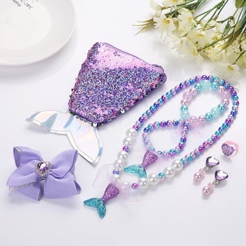 ОЖЕРЕЛЬЕ, СЕРЬГИ, БРАСЛЕТ, КЛЕЙН, СУМОЧКА АРИЭЛЬ, РУСАЛОЧКА, 6 ШТ.