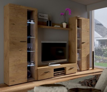 RUMBA XL OLD WOOD/MATERA секция для гостиной, полки под телевизор и витрина