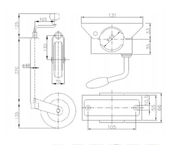 Опорное колесо с ручкой 200 кг fi48 Metal Mz1