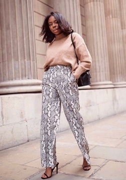 H&M spodnie szerokie luźne proste nogawki wężowy wzór panterka palazzo maxi