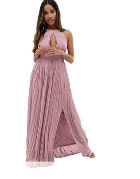 Różowa plisowana sukienka koktajlowa maxi 34