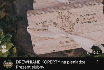 Pudełko na pieniądze PREZENT ŚLUBNY drewniana koperta na WESELE z grawerem