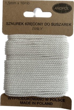 Sznurek ozdobny kręcony do suszarek biały 16mb