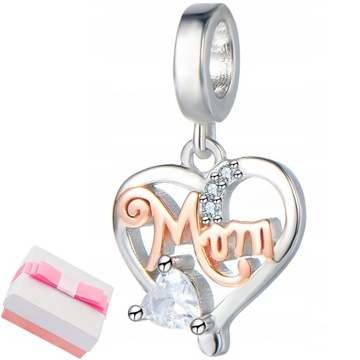 CHARMS SERCE ZAWIESZKA SREBRNA 925 BEADS DLA MAMY