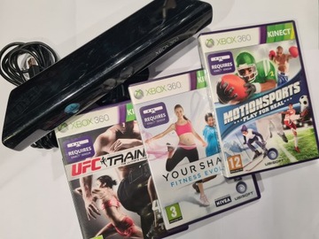 Sensor Ruchu Kinect Xbox 360 +trzy gry UFC Trainer, Motionsports, Fitness