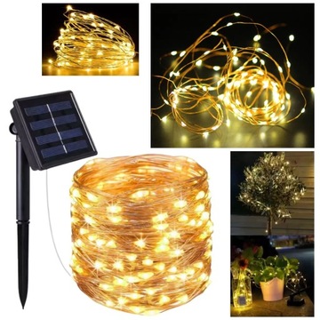 DRUCIK DRUT GIRLANDA SOLARNA OGRODOWA ŚWIETLNA NA BALKON TARAS 10M 100 LED
