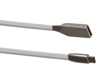 PRZEWÓD KABEL MICRO USB Z OPASKĄ 1,5m metal biały