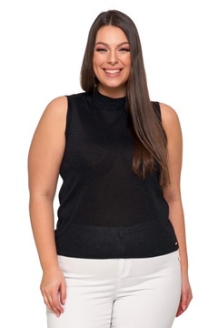CZARNA BLUZKA DAMSKA TOP BEZ RĘKWÓW SWETERKOWA ZE STÓJKĄ WISKOZA MORAJ R.XL