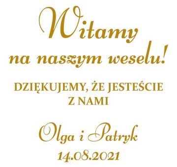 naklejka WITAMY Twoje imiona i data 45x44cm wesele