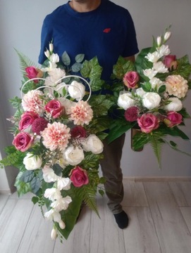 Stroik na cmentarz GRÓB kompozycja WIĄZANKA pomnik KWIATY SZTUCZNE serce