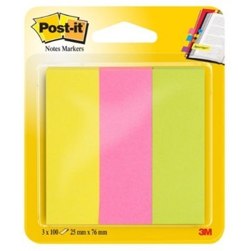 Znaczniki samoprzylepne POST-IT 26x76mm 671/3 neon