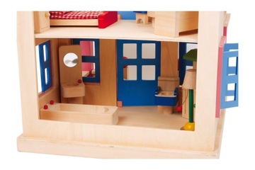 ДЕРЕВЯННЫЙ КУКОЛЬНЫЙ ДОМ 2-ЭТАЖНАЯ МЕБЕЛЬ 18 ЭЛЕМЕНТОВ