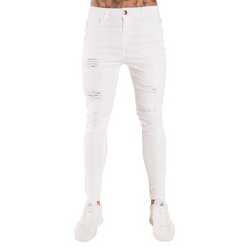 Men Stretchy Ripped Jeans High Waist Destroyed Hol