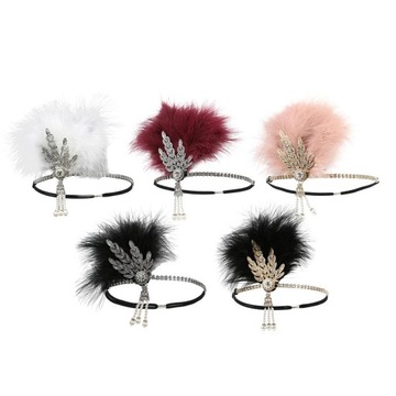 Повязка на голову эластичная с перьями 5 шт.