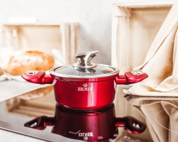 CERAMICZNE GARNKI KOMPLET GARNKÓW 8 EL CHERRY + RĘCZNIK KUCHENNY