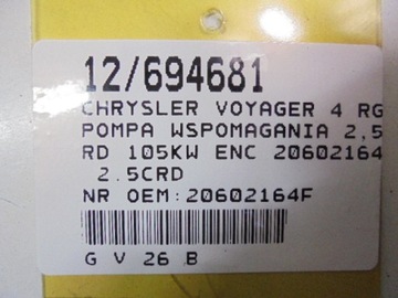 CHRYSLER VOYAGER IV 4 RG ČERPADLO SERVA 20602164F 2,5CRD