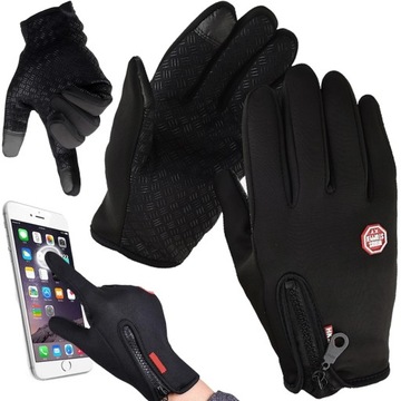 RĘKAWICE ZIMOWE RĘKAWICZKI SPORTOWE L DOTYKOWE NA ROWER UNIWERSALNE CZARNE